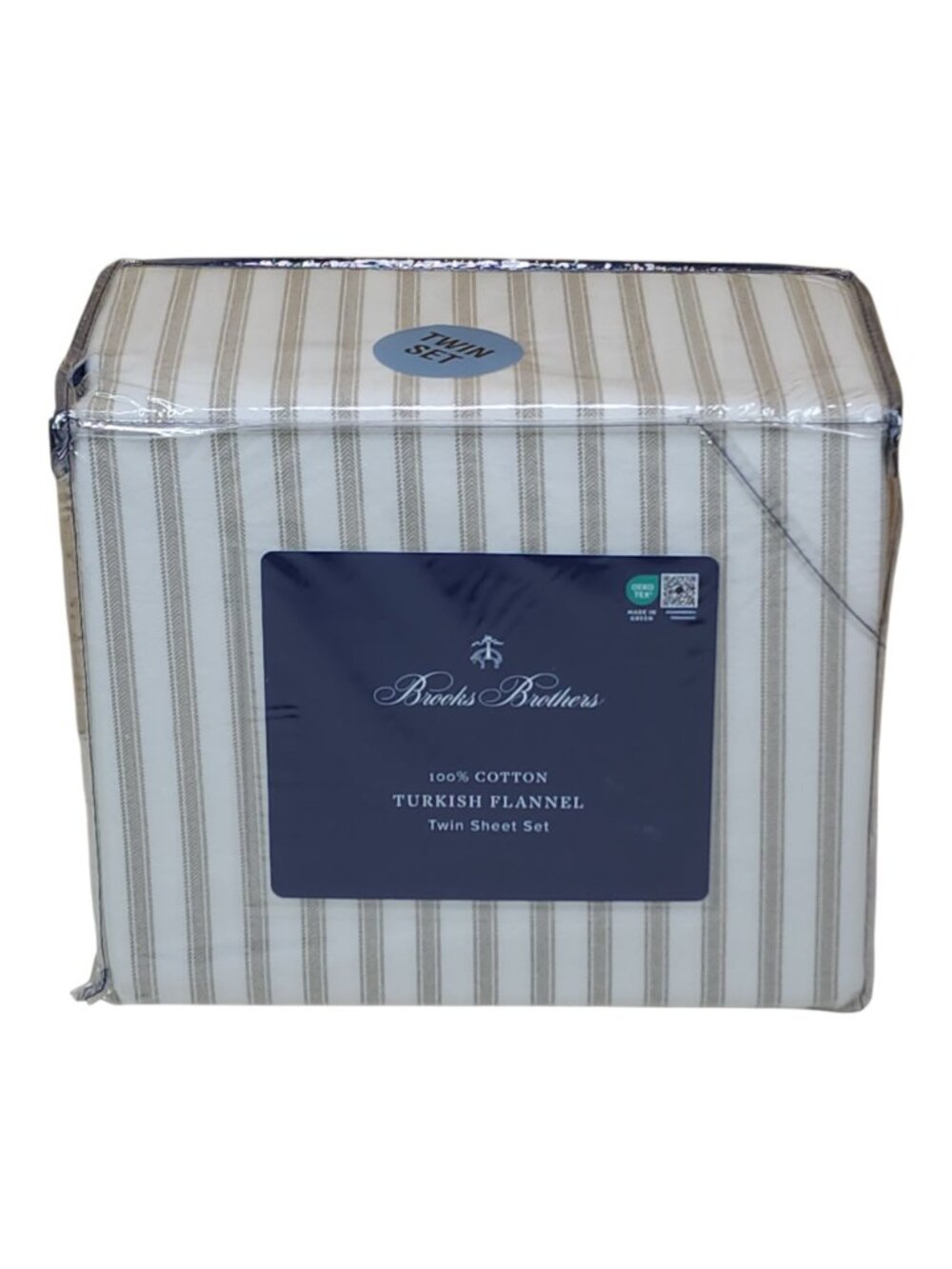 Brooks Brothers Turkish Flannel Twin Sheet Set 100% Cotton Striped Beige - Picture 6 of 6